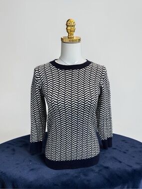J. Crew Women’s Italian Cashmere Herringbone Sweater Navy/White Sz S Academia